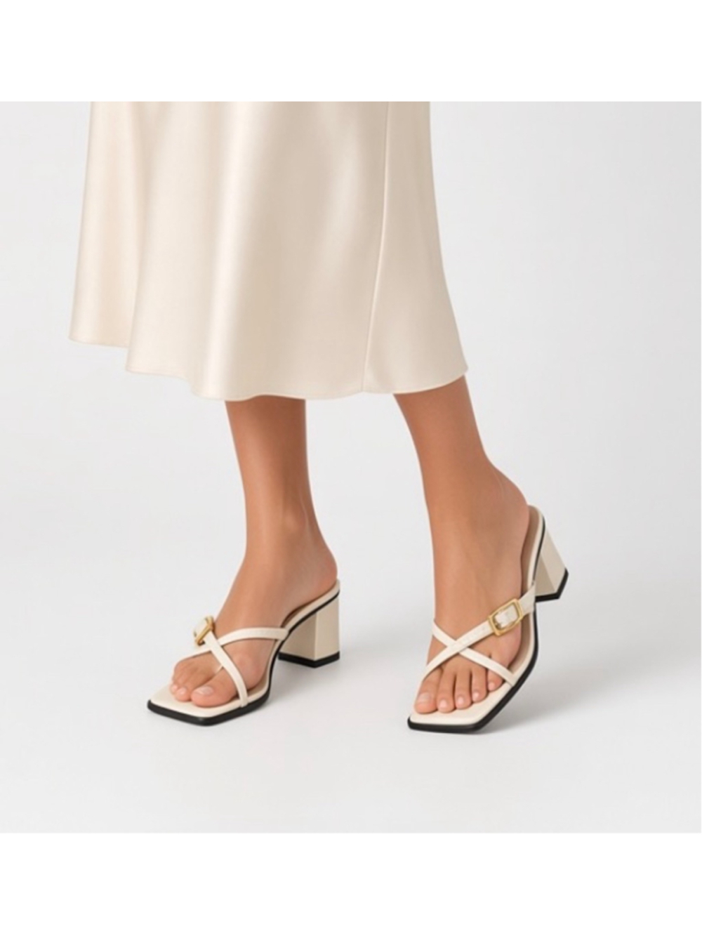 Wandler Off White Cream Leather Strappy Square Toe Heeled Sandals/Size 8/38.5